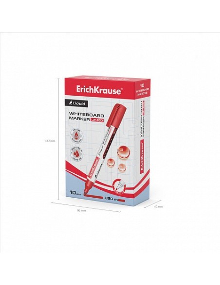 MARCADOR PIZARRA BLANCA CON TINTA LÍQUIDA LIQUID LW-600, TINTA COLOR ROJO ERICH KRAUSE 48776 (x10 unidades)