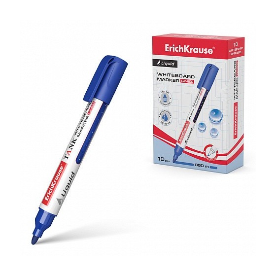 MARCADOR PIZARRA BLANCA CON TINTA LÍQUIDA LIQUID LW-600, TINTA COLOR AZUL ERICH KRAUSE 48775 (x10 unidades)