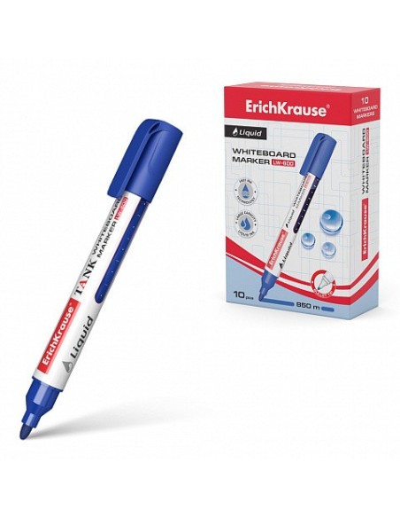 MARCADOR PIZARRA BLANCA CON TINTA LÍQUIDA LIQUID LW-600, TINTA COLOR AZUL ERICH KRAUSE 48775 (x10 unidades)