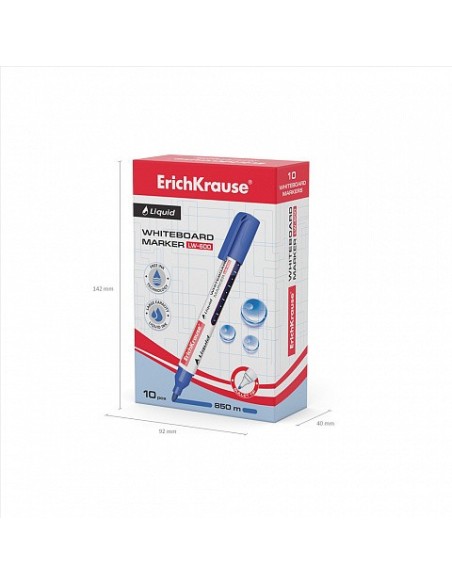MARCADOR PIZARRA BLANCA CON TINTA LÍQUIDA LIQUID LW-600, TINTA COLOR AZUL ERICH KRAUSE 48775 (x10 unidades)