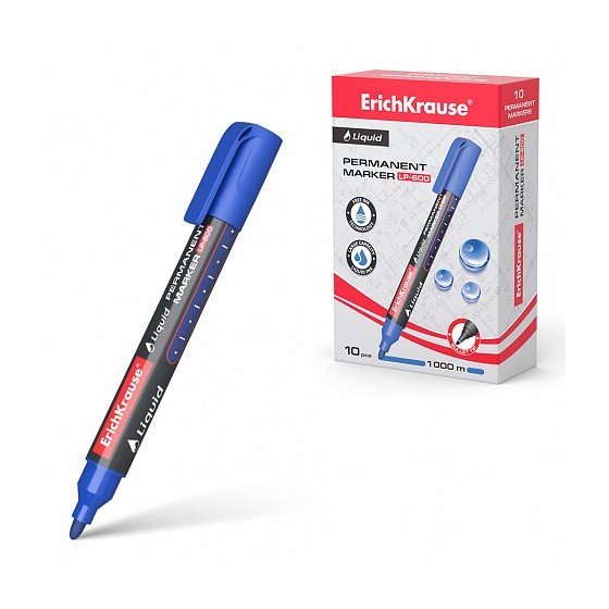 MARCADOR PERMANENTE CON TINTA LÍQUIDA LP-600 COLOR AZUL ERICH KRAUSE 48770 (x10 unidades)