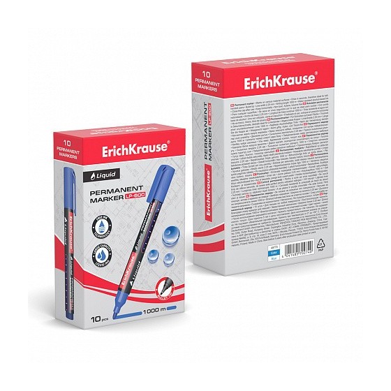 MARCADOR PERMANENTE CON TINTA LÍQUIDA LP-600 COLOR AZUL ERICH KRAUSE 48770 (x10 unidades)