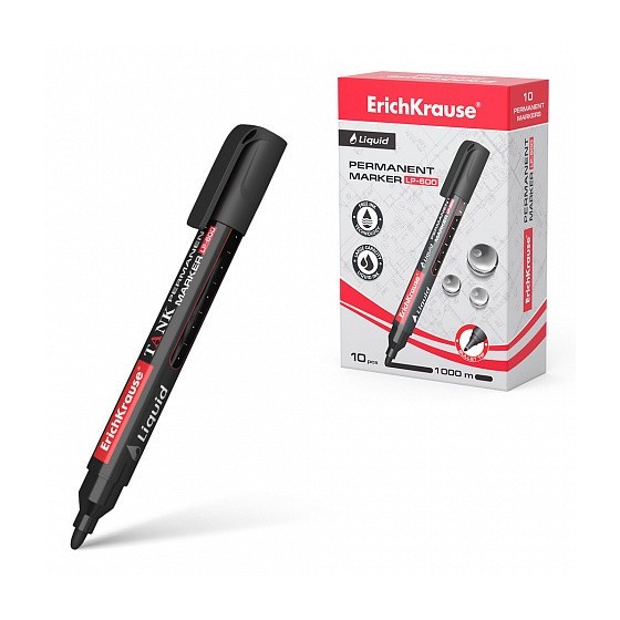 MARCADOR PERMANENTE CON TINTA LÍQUIDA LP-600 COLOR NEGRO ERICH KRAUSE 48769 (x10 unidades)