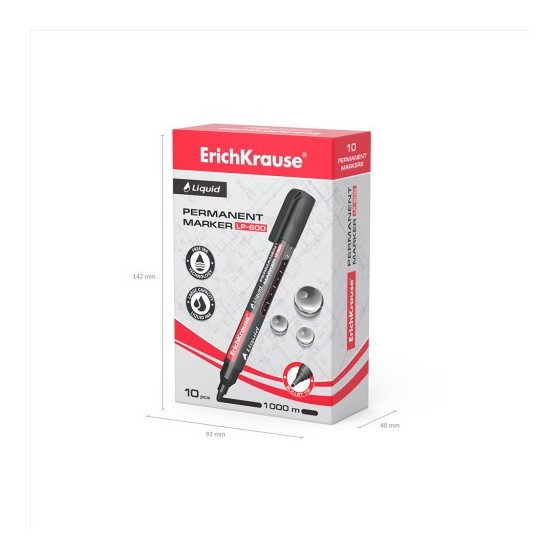 MARCADOR PERMANENTE CON TINTA LÍQUIDA LP-600 COLOR NEGRO ERICH KRAUSE 48769 (x10 unidades)