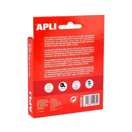 CINTA ADHESIVA LUMINISCENTE 20 MM X 5 M APLI 19235