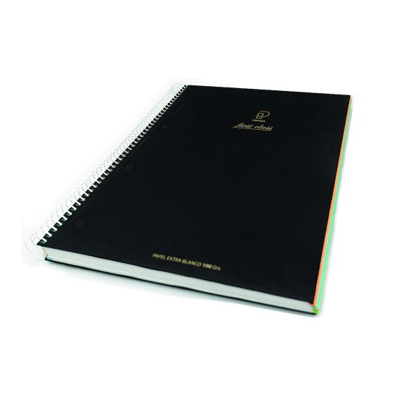 CUADERNO FIRST CLASS A5 TAPA NEGRA FORRADA MICROPERFORADO 120H 100GR TALADROS 5X5 BANDA 5 COLORES PACSA 16036 (x4 unidades)