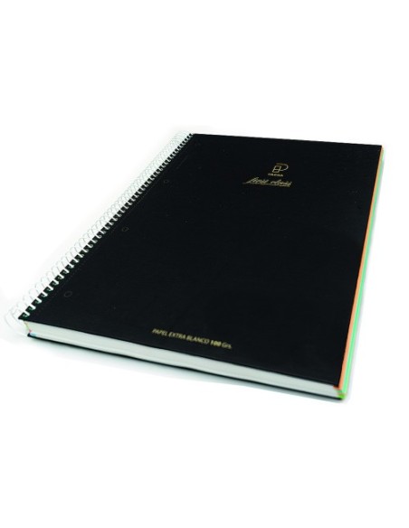 CUADERNO FIRST CLASS A4 TAPA NEGRA FORRADA MICROPERFORADO 120H 100GR 4 TALADROS 5X5 BANDA 5 COLORES PACSA 16029 (x4 unidades)