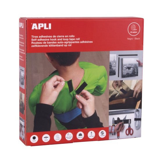 DISPENSADOR 25M CINTA ADHESIVA TIPO VELCRO COLOR NEGRO 20 MM APLI 17018