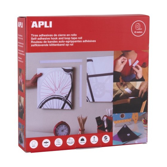 DISPENSADOR 25M CINTA ADHESIVA TIPO VELCRO COLOR BLANCO 20 MM APLI 14903