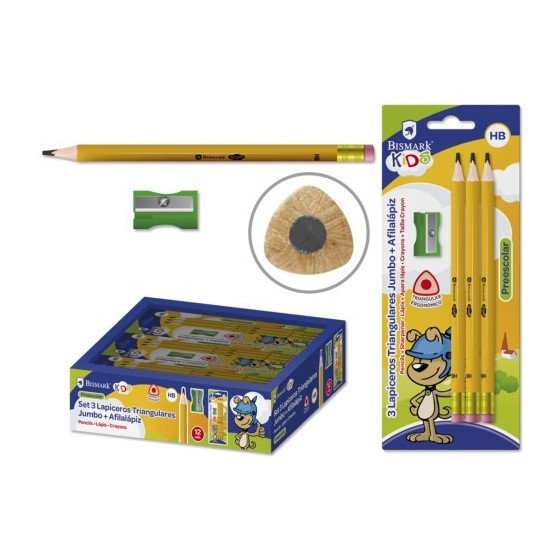 LAPICERO HB TRIANGULAR C/GOMA JUMBO KIDS - 3 UDS BISMARK 328567
