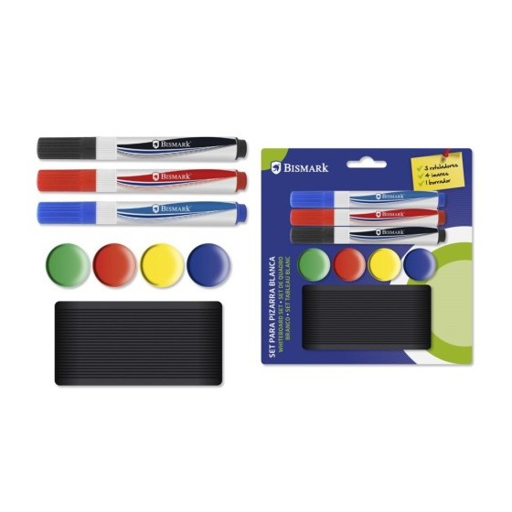 SET 3 ROTULADORES PIZARRA+4 IMANES+BORRADOR BISMARK 329311