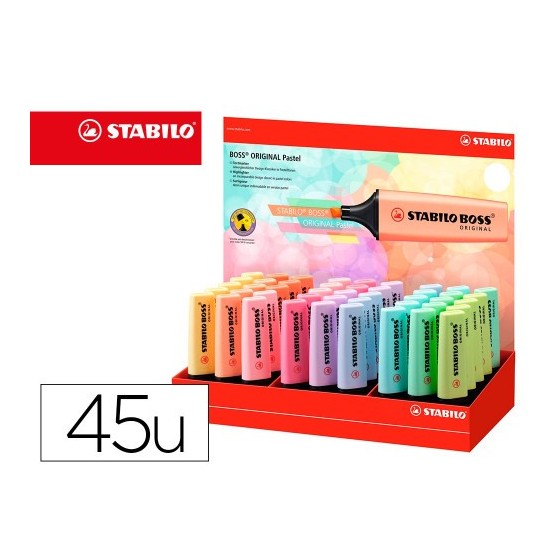 EXPOSITOR MARCADORES FLUORESCENTES PASTEL 45 UNIDADES SURTIDAS STABILO 70/45-4