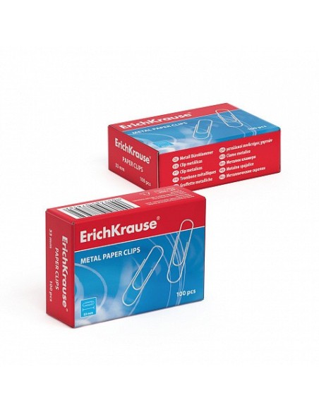 CAJA 100 CLIPS DE PAPEL NIQUELADOS 33MM ERICH KRAUSE 7856
