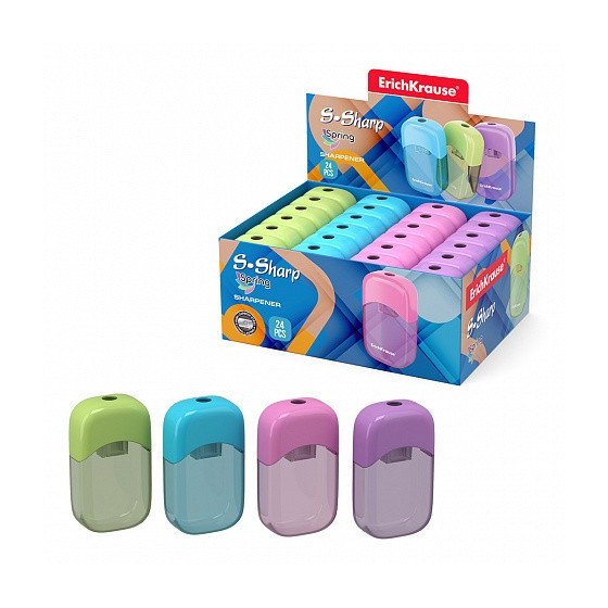 SACAPUNTAS DE PLÁSTICO S-SHARP CON DEPÓSITO, COLOR: SURTIDO ERICH KRAUSE 56035 (x24 unidades)