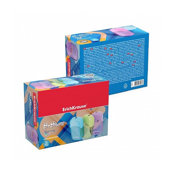 SACAPUNTAS DE PLÁSTICO S-SHARP CON DEPÓSITO, COLOR: SURTIDO ERICH KRAUSE 56035 (x24 unidades)