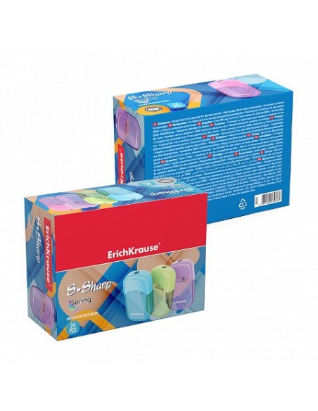 SACAPUNTAS DE PLÁSTICO S-SHARP CON DEPÓSITO, COLOR: SURTIDO ERICH KRAUSE 56035 (x24 unidades)