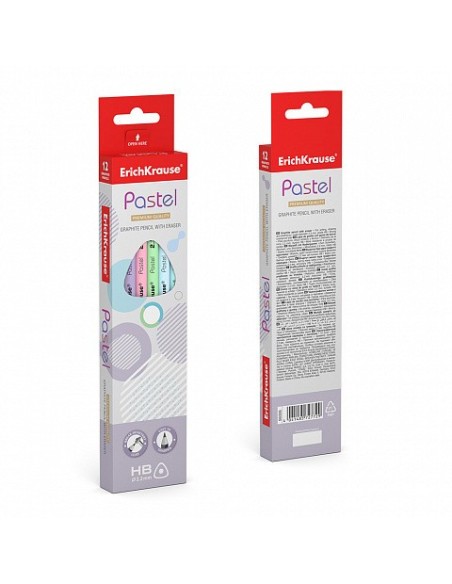 LÁPIZ DE GRAFITO TRIANGULAR CON GOMA PASTEL HB ERICH KRAUSE 56006 (x12 unidades)