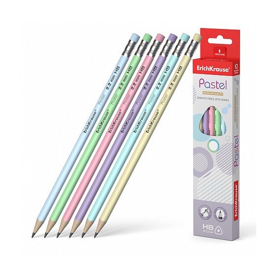 LÁPIZ DE GRAFITO TRIANGULAR CON GOMA PASTEL HB ERICH KRAUSE 56006 (x12 unidades)