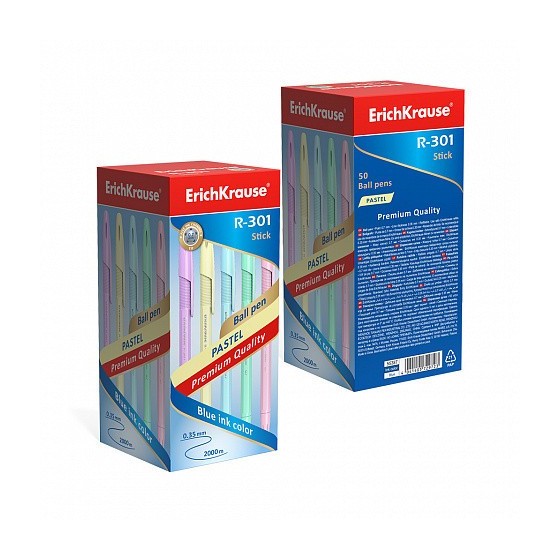 BOLÍGRAFO DE BOLA R-301 PASTEL STICK 0.7, COLOR DE LA TINTA AZUL ERICH KRAUSE 55387 (x50 unidades)