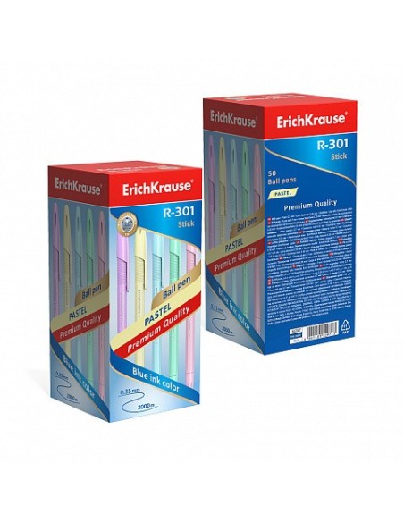 BOLÍGRAFO DE BOLA R-301 PASTEL STICK 0.7, COLOR DE LA TINTA AZUL ERICH KRAUSE 55387 (x50 unidades)