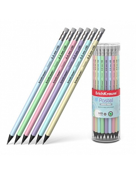 LÁPIZ DE GRAFITO REDONDO CON GOMA PASTEL HB ERICH KRAUSE 55272 (x42 unidades)