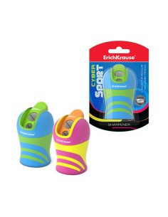 SACAPUNTAS DE PLÁSTICO DOBLE CYBER SPORT CON DEPÓSITO, SISTEMA TOTAL CLEAN, COLOR: SURTIDO ERICH KRAUSE 50473 (x12 unidades)