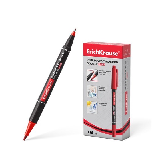 MARCADOR PERMANENTE DOBLE PUNTA DOUBLE P-80, COLOR AZUL ERICH KRAUSE 48184 (x12 unidades)