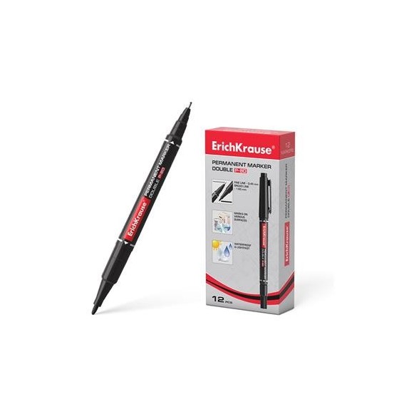 MARCADOR PERMANENTE DOBLE PUNTA DOUBLE P-80, COLOR: NEGRO ERICH KRAUSE 48183 (x12 unidades)