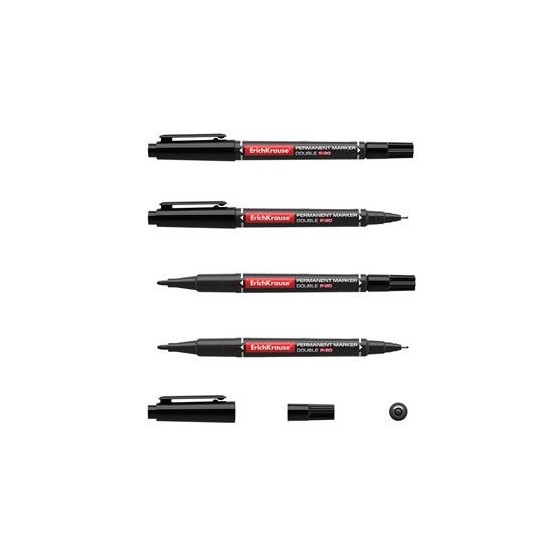MARCADOR PERMANENTE DOBLE PUNTA DOUBLE P-80, COLOR: NEGRO ERICH KRAUSE 48183 (x12 unidades)