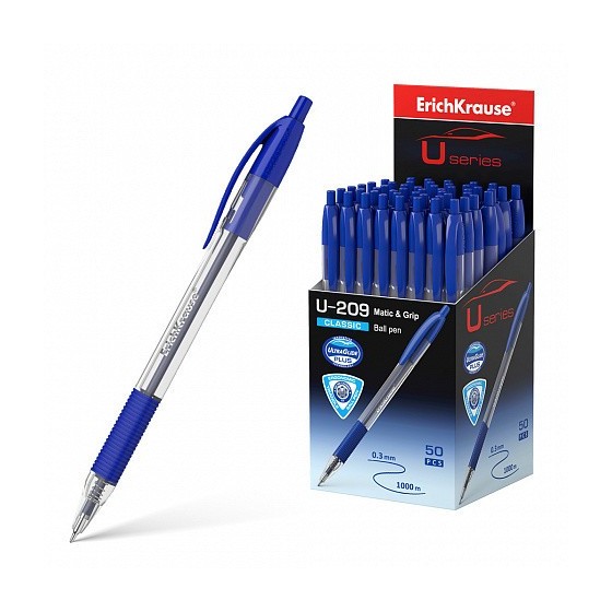 BOLÍGRAFO DE BOLA AUTOMÁTICO U-209 CLASSIC MATIC&GRIP, TECNOLOGÍA ULTRA GLIDE, COLOR TINTA AZUL ERICH KRAUSE 47578 (x50 unidades)