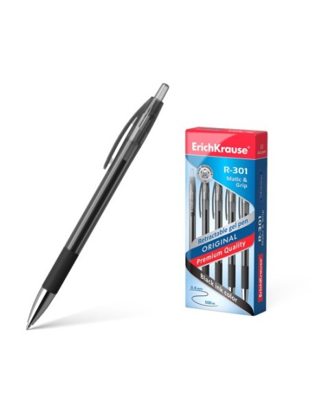 BOLÍGRAFO DE GEL AUTOMÁTICO R-301 ORIGINAL GEL MATIC&GRIP, COLOR DE LA TINTA: NEGRO ERICH KRAUSE 46815 (x12 unidades)