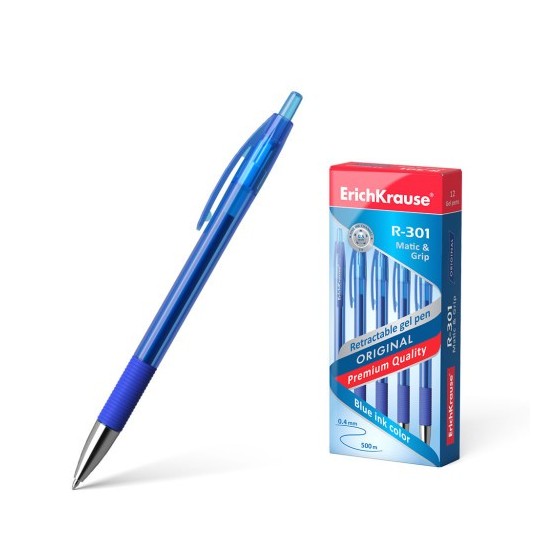 BOLÍGRAFO DE GEL AUTOMÁTICO R-301 ORIGINAL GEL MATIC&GRIP, COLOR DE LA TINTA AZUL ERICH KRAUSE 46814 (x12 unidades)