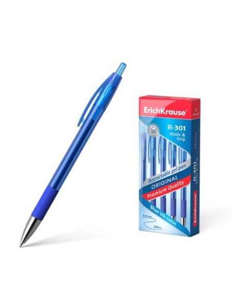 BOLÍGRAFO DE GEL AUTOMÁTICO R-301 ORIGINAL GEL MATIC&GRIP, COLOR DE LA TINTA AZUL ERICH KRAUSE 46814 (x12 unidades)