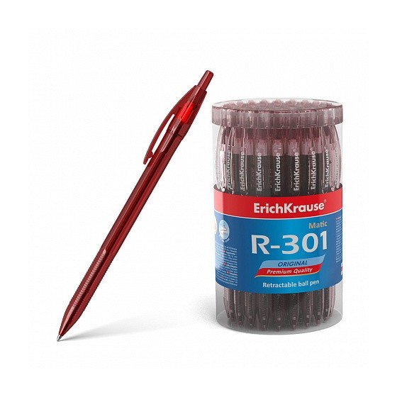 BOLÍGRAFO DE BOLA AUTOMÁTICO R-301 ORIGINAL MATIC 0.7, COLOR DE LA TINTA: ROJO ERICH KRAUSE 46766 (x60 unidades)