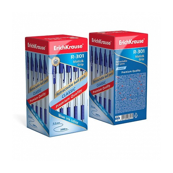 BOLÍGRAFO DE BOLA AUTOMÁTICO R-301 CLASSIC MATIC&GRIP 1.0, COLOR DE LA TINTA AZUL ERICH KRAUSE 46758 (x50 unidades)