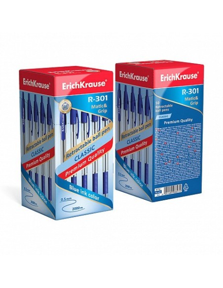 BOLÍGRAFO DE BOLA AUTOMÁTICO R-301 CLASSIC MATIC&GRIP 1.0, COLOR DE LA TINTA AZUL ERICH KRAUSE 46758 (x50 unidades)