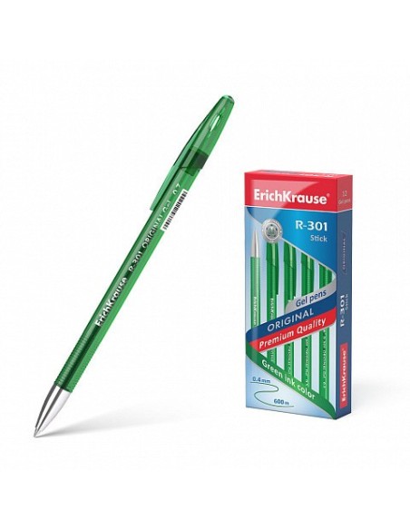 BOLÍGRAFO DE GEL R-301 ORIGINAL GEL 0.5, COLOR DE LA TINTA: VERDE ERICH KRAUSE 45156 (x12 unidades)