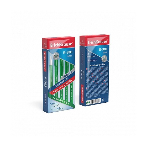 BOLÍGRAFO DE GEL R-301 ORIGINAL GEL 0.5, COLOR DE LA TINTA: VERDE ERICH KRAUSE 45156 (x12 unidades)