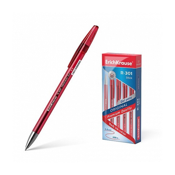 BOLÍGRAFO DE GEL R-301 ORIGINAL GEL 0.5, COLOR DE LA TINTA: ROJO ERICH KRAUSE 42722 (x12 unidades)