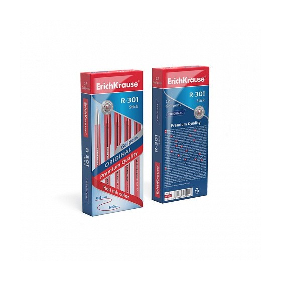 BOLÍGRAFO DE GEL R-301 ORIGINAL GEL 0.5, COLOR DE LA TINTA: ROJO ERICH KRAUSE 42722 (x12 unidades)