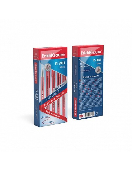 BOLÍGRAFO DE GEL R-301 ORIGINAL GEL 0.5, COLOR DE LA TINTA: ROJO ERICH KRAUSE 42722 (x12 unidades)