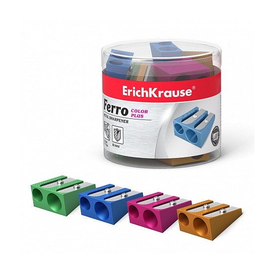 SACAPUNTAS DE ALUMINIO DOBLE FERRO COLOR PLUS, COLOR: SURTIDO ERICH KRAUSE 38015 (x20 unidades)