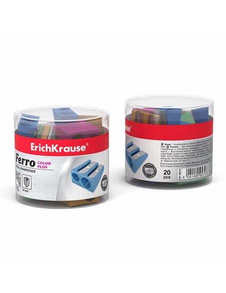SACAPUNTAS DE ALUMINIO DOBLE FERRO COLOR PLUS, COLOR: SURTIDO ERICH KRAUSE 38015 (x20 unidades)