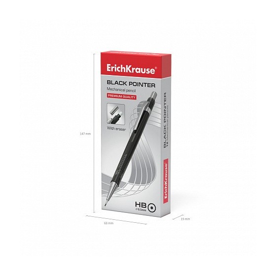 PORTAMINAS NEGRO POINTER 0.5 MM, HB ERICH KRAUSE 22005 (x12 unidades)