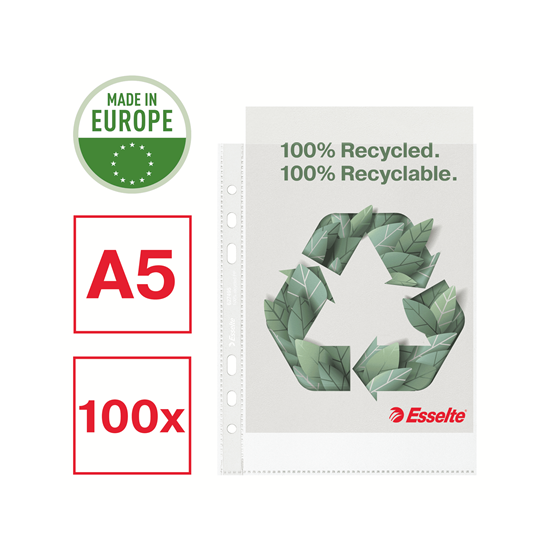 CAJA 100 FUNDAS POLIPROPILENO MULTITALADRO REFORZADA PIEL NARANJA A5 RECYCLE 70 MICRAS ESSELTE 627495