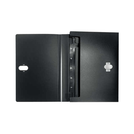 CARPETA POLIPROPILENO ACORDEON 5 POSICIONES+BOLSILLO FRONTAL BROCHE GIRATORIO A4 RECYCLE NEGRO LEITZ 46240095