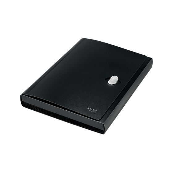 CARPETA POLIPROPILENO ACORDEON 5 POSICIONES+BOLSILLO FRONTAL BROCHE GIRATORIO A4 RECYCLE NEGRO LEITZ 46240095