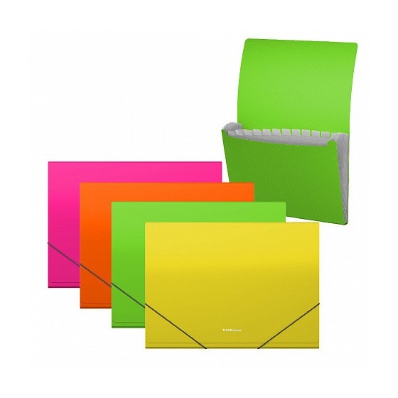 CARPETA CLASIFICADORA 12 POSICIONES POLIPROPILENO MATT NEON A4 COLORES SURTIDOS ERICH KRAUSE 50428 (x4 unidades)