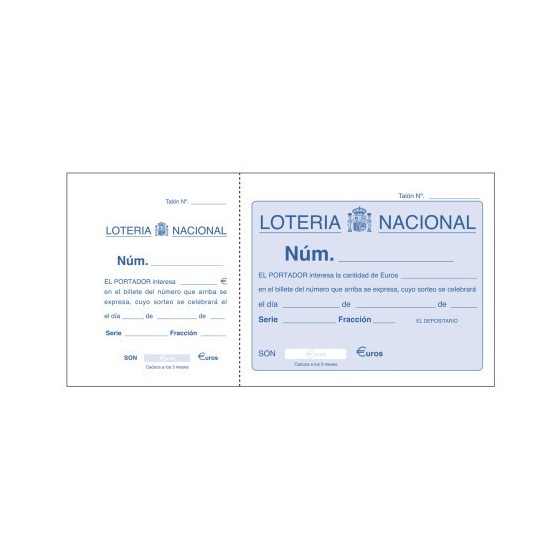 TALONARIO 100 HOJAS LOTERÍA 1/3 APAISADO SENCILLO DOHE 50015