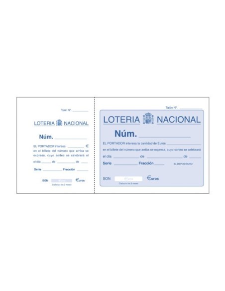 TALONARIO 100 HOJAS LOTERÍA 1/3 APAISADO SENCILLO DOHE 50015